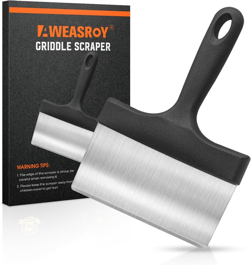 AWEASROY Heavy Duty Grill Scraper Stainless Steel Griddle Scraper with 5" Handle,Sturdy Food Scraper Tool Kitchen for Blackstone Grill Accessories,Outdoor Barbecue Turners Tools - Image 1